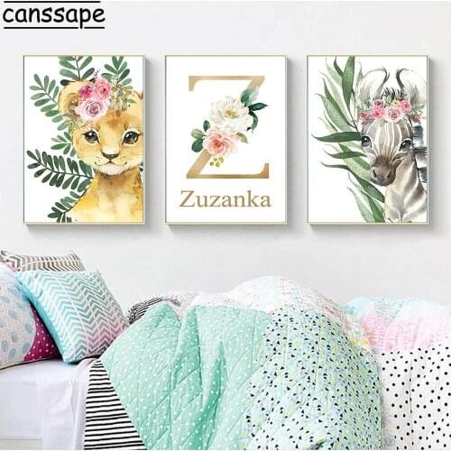 Pink Flowers Poster Custom Name Canvas Painting Nursery Wall Art Print Nordic Baby Poster Rose Wall Picture Baby Girl Room Decor