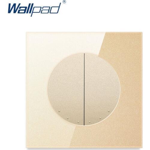 Wallpad 2 Gang Reset Momentary Contact Wall Light Switch Gold Crystal Glass Panel For Home