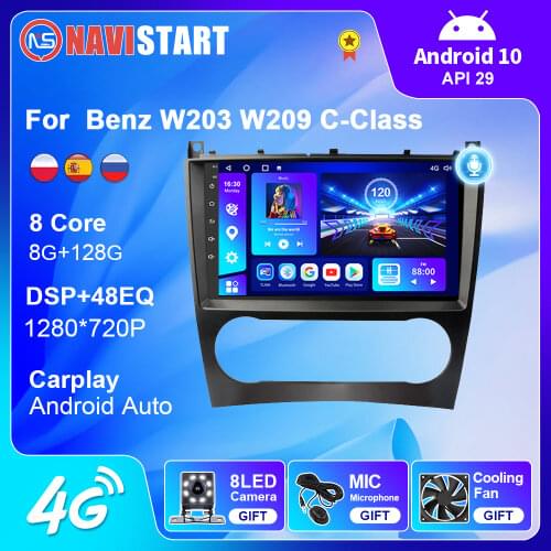 2 Din For Mercedes Benz W203 W209 C-Class Android 10 Car Radio GPS Navigation 4G WIFI Android Auto Carplay DVD Multimedia Player