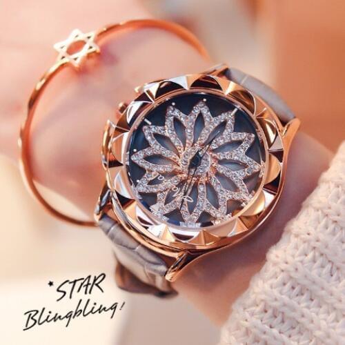 2020 New Arrival Women Fashion Watch Luxury Rhinestone Quartz Watch 6 Color Big Dial Genuine Leather Wristwatches Clocks Hour