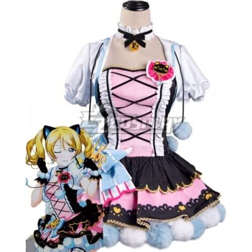 Love Live Eli Ayase Cat Double Pony Tail Lovely Dress Maid Dress Girls Adult Halloween Party Dress Set Cosplay Costume E001