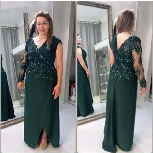 Charming Mother of The Bride Dresses Lace A-line V-neck Long Wedding Party Gowns Appliques Beading Mother Dresses for Wedding