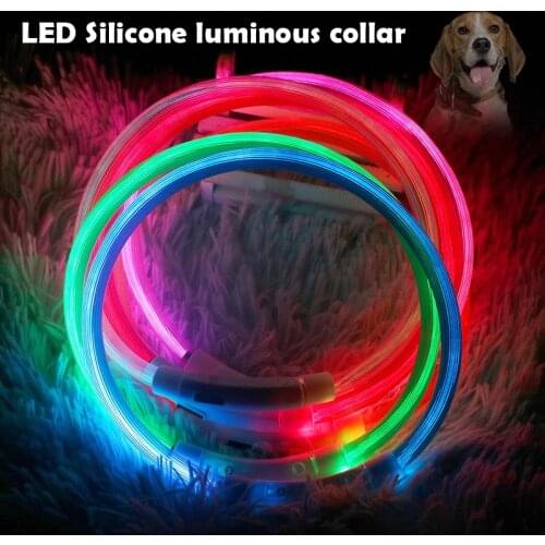 Dog Collar with LED Light Glowing Luminous USB Rechargeable Pet Silicone Collar Night Safety Flashing Custom Length