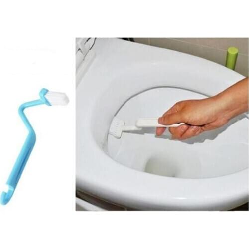 Portable Toilet Brush V Shape Toilet Cleaning Brush Scrubber Curved Clean Side Bending Handle Corner Brush Random Color