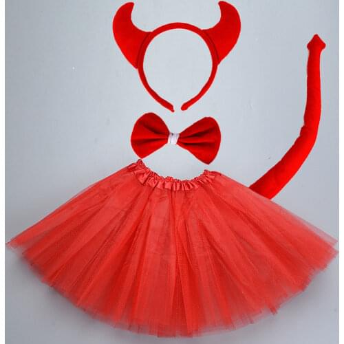 Girl Devil Demon Cosplay Headband Tutu Skirt Bow Tail Set Party Props Baby Shower Toy Birthday Gift Halloween Costume for Kids