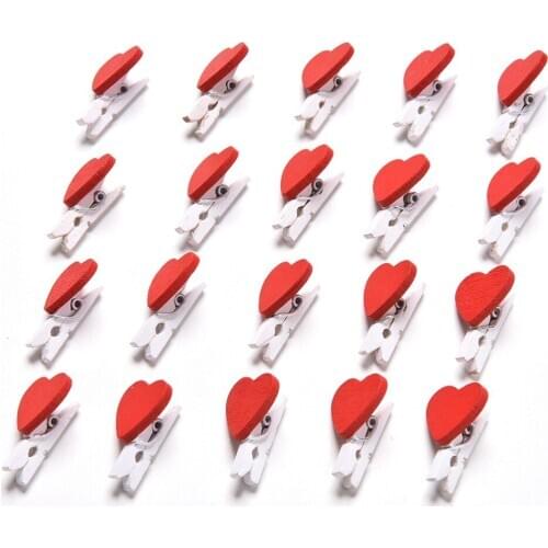 10Pcs/20Pcs Mini Heart Love Wooden Clothes Photo Paper Peg Pin Clothespin Craft Postcard Clips Home Wedding Decoration