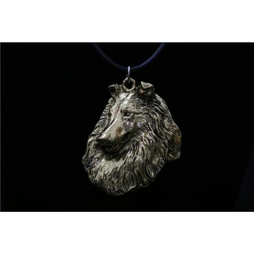 Rough Collie dog necklace Handmade keychain Embossed pendant jewelry golden colors plated fast delivery