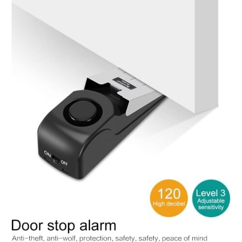 Home Wireless Door Stop Alarm Stainless Steel 3 Sensitivity Level Sensor Wedge-shaped Portable Home Travel Security Accessories