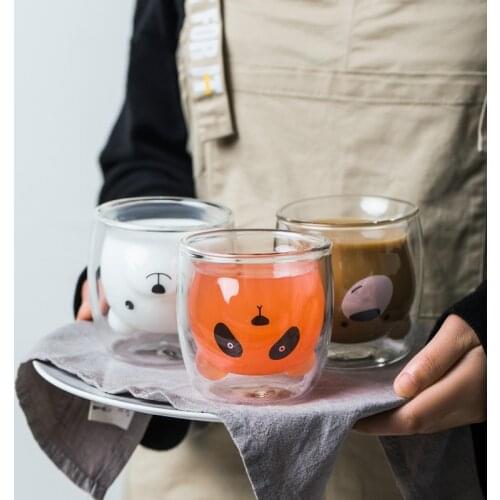 Lovely Panda Double Wall Glass Cup 250ml Bear Glass Mug Creative Juice Glass Heat Resistant Mug Shot Glass