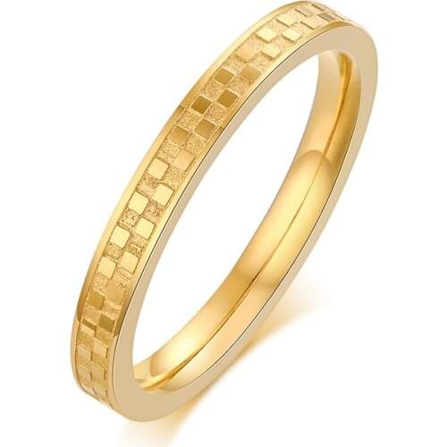 Gold Color Thin Rings for Women Stainless Steel Checkerboard Female Girl Game Ring Gifts Jewelry