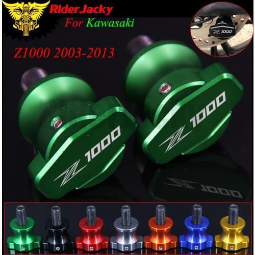 RiderJacky For Kawasaki Z1000 Z 1000 2003-2013 2009 2010 2011 2012 CNC Motorcycle Stand Screws Swingarm Spool Slider With LOGO