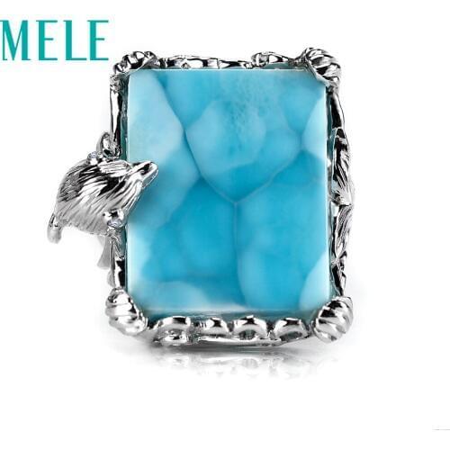 Top quality 18k gold ring with natural larimar gemstone,diamonds dolphin shape,Fashion noble atmosphere jewelry