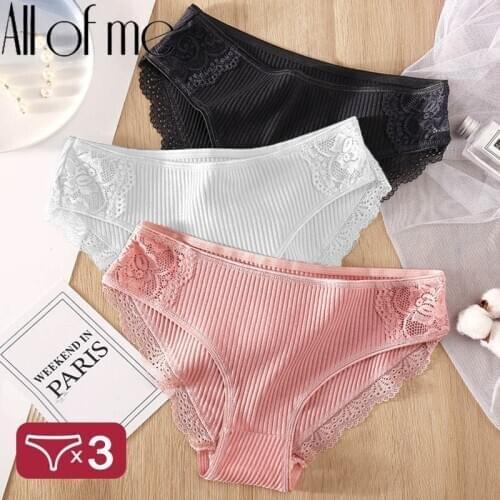 3PCS/Set 6 Color Women Panties Cotton Lace Briefs Solid Color for Female Striped Sexy Cotton Underwear Lingerie Low Waist Flower