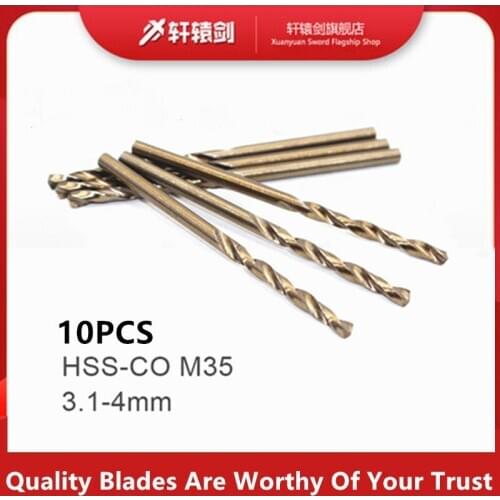 10PCS 3.1 3.2 3.3 3.4 3.5 3.6 3.7 3.8 3.9 4.0 mm HSS-CO M35 Cobalt Steel Straight Shank Twist Drill Bits For Stainless Steel