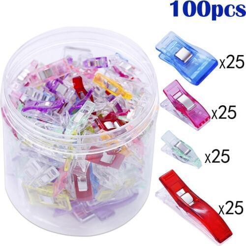100PCS 4 Size Sewing Clips Colorful Plastic Clips for Quilting Binding Fabric Paper Clips Sewing Accessories