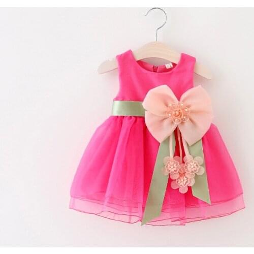 2021 Summer Girls Dress Kids Pink Red Princess Dress Flowers Clothing Sweet Girls Mesh Party Dress Baby Girl Dresses 1-5 Year