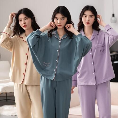 2021 Spring Autumn Long Sleeve Cotton Pajama Sets for Women Loungewear Sleepwear Suit Pyjamas Homewear Pijama Mujer Home Clothes