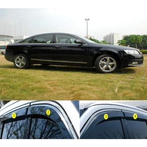4pcs Plastic Exterior Visor Vent Shades Window Sun Rain Guard Deflector For Audi A6L 2012 2013 2014 2015 2016 2017 2018 YJD
