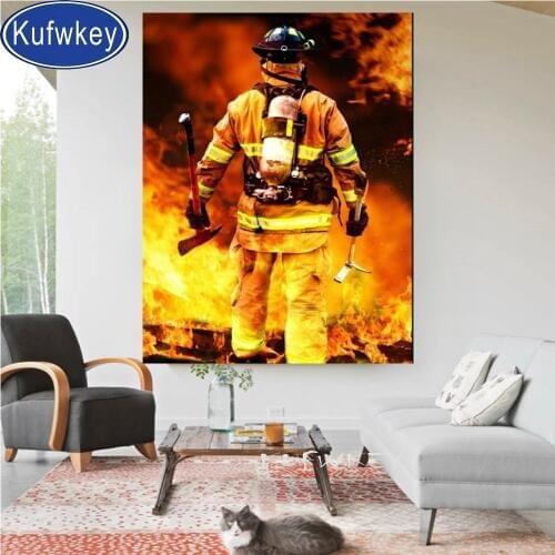 Full square diamond painting Fireman Hero cross stitch set diamond embroidery full round drill mosaic puzzles Fire office gift