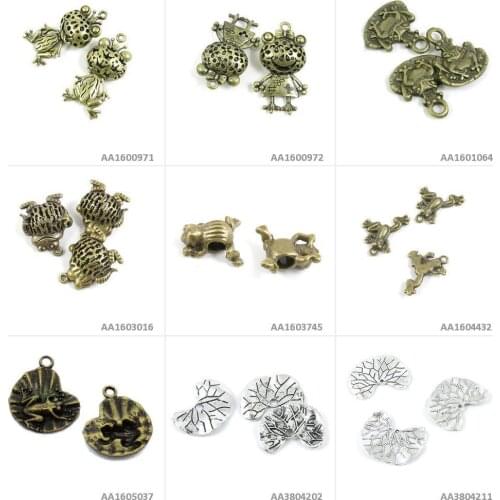Antique Bronze Silver Tone Jewelry Making Charms Lotus Leaf Frog Prince Loose Beads Hollow Princess Bracelet Pendant Necklace