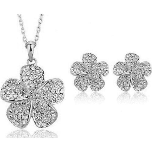 Free Shipping, 925 sterling silver leaf grass pendant necklace earrings, bridesmaid/womens suit, wedding engagement jewelry set