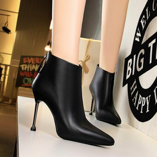 Ankle Length Boots Women Fashion Pointed Toe Thin Heels High Heel Shoes Winter Ankle Boots Ladies Shoes 663-7