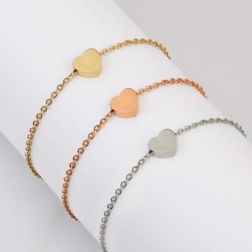 Heart Beads 20cm Bracelets Stainless Steel Mirror Polished Bracelets Connector Wholesale Bracelet Jewelry 10pcs/lot