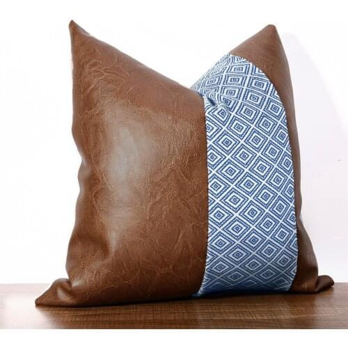 Argyle Faux Leather PU Cotton Decorative Throw Pillow Covers for Couch Bed Sofa Modern Home Decor Living Room Cushion Cases