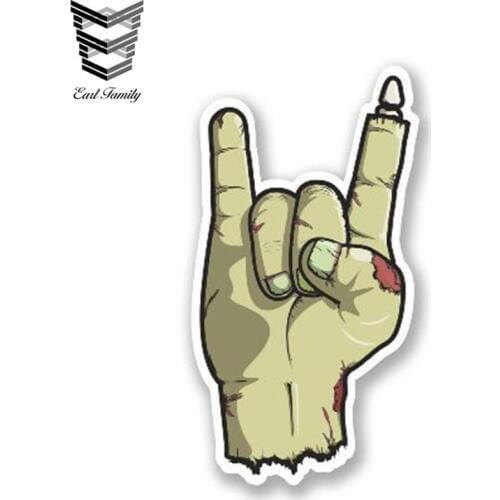 EARLFAMILY 13cm x 7cm Rock On Zombie Hand Vinyl Stickers Auto Moto Car Truck Tuning Decal Waterproof Car Styling Car Sticker