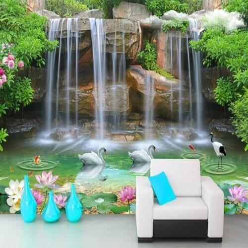 Custom Photo Wall Paper 3D Stereoscopic Waterfall Landscape Painting Living Room Sofa TV Background Wallpaper For Bedroom Walls