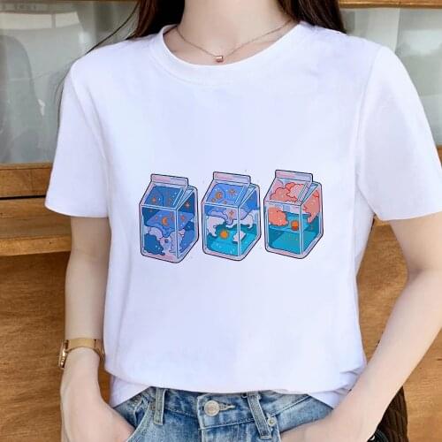 Vintage Strawberry Milk Cute Printed T Shirts Women Tee Spanish Womens T-shirt Trend Vetement Top Shirt Fashion Modern Clothing