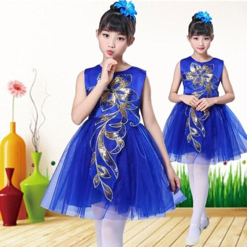 Girl blue Tutu Ballet Dress Princess Dress Professional Ballet costume Women Short sleeve Sequins Dance Dress For Children
