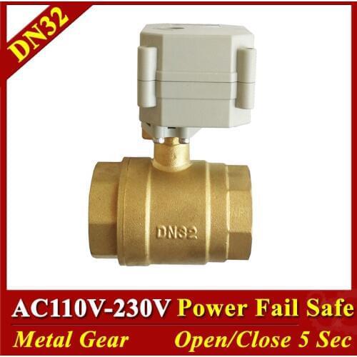 Hot Sale Brass 11/4'' DN32 Power Fail Safe Valve 29mm Bore AC110V-230V Normal Open Normal Close Valve On/Off 5 Sec