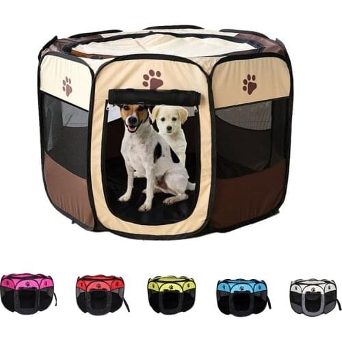 Pet Cage Portable Pet Tent Folding Dog House Cage Cat Tent Playpen Puppy Kennel Easy Operation Octagonal Fence Large Dogs House