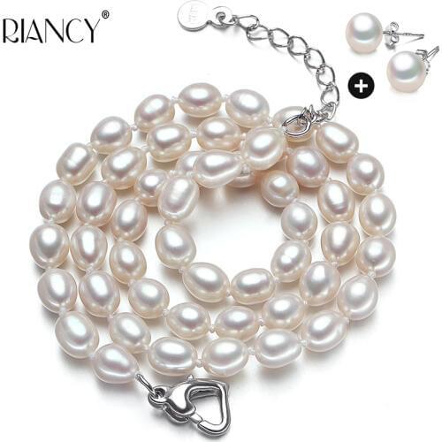 Fashion Pearl Jewelry Set Natural Freshwater Pearl Necklace Earrings sets 925 sterling silver Jewelry Set For Women wedding gift