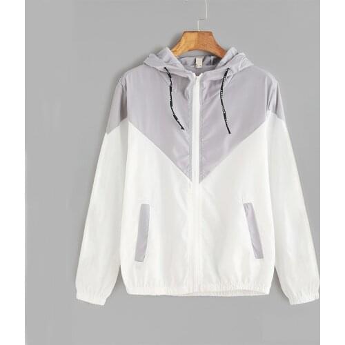 Outdoor Jacket Coat Womens Long Sleeve Patchwork Thin Skin Suits Hooded Zip Stitching Outwear Coat Running Sport Jacket Clothing