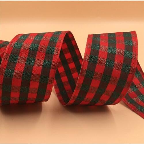 38MM 25yards Wired Edge Scottish Checked Plaid Ribbon for Festival Christmas Decoration New Year Gift Wrapping