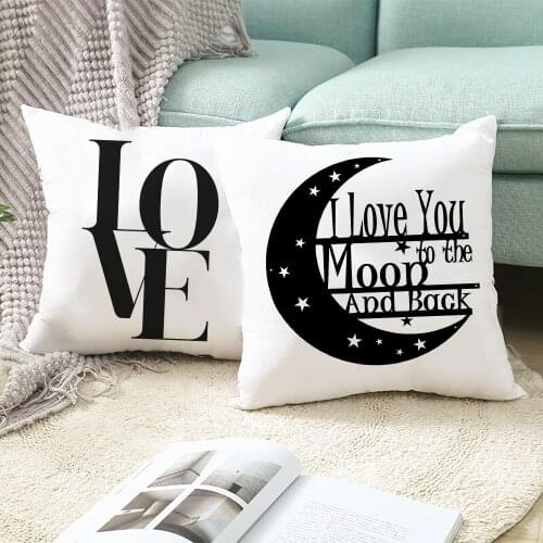 Love Letter Print Pillowcase Black and White Cushion Cover Polyester Home Decor Sofa Bed Nordic Decorative Throw Pillow 45x45cm