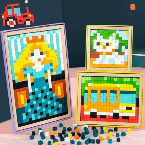 Boys Girls Wooden Small Particle Pixel Puzzle Toys Kid Animals Traffic Figure Cognition DIY Various Building Clocks Puzzle Toys