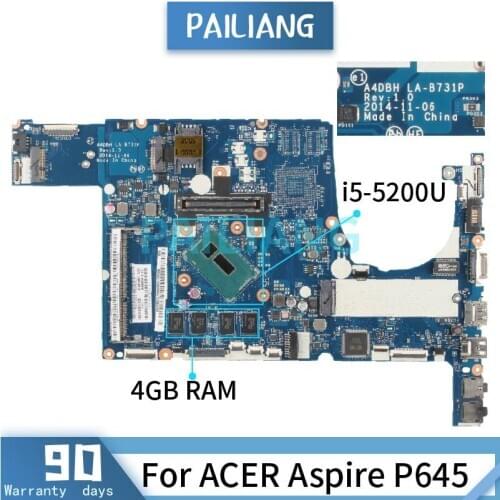 Mainboard For ACER Aspire P645 i5-5200U Laptop motherboard LA-B731P SR23Y 4GB RAM DDR3 Tested OK