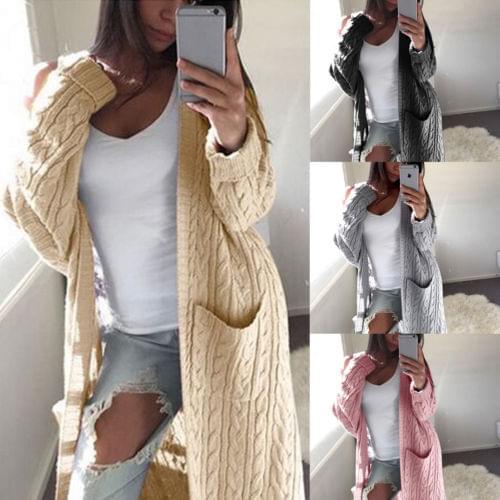 Fashion Women Long Cardigan Sweater Open Front Pocket Coat Long Midi Coat Tops Autumn Winter Fashion Womens Outwear 2020 New