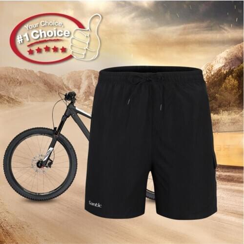 Santic Men Quick Dry Breathable Shorts Summer Black Cycling Shorts Loose Fit Coolmax 3D Padded Drawcord Design MTB Racing Shorts
