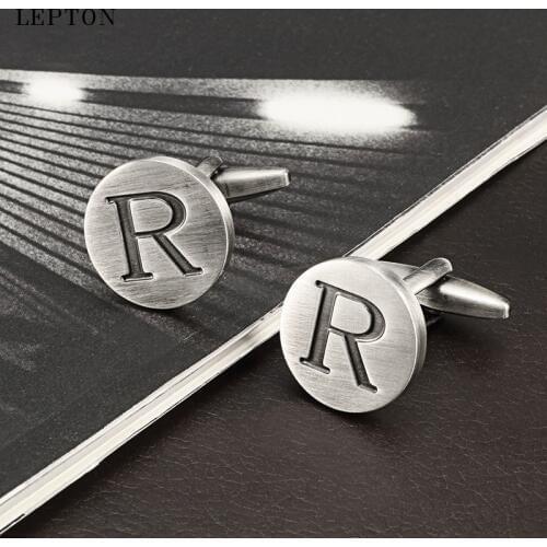 Hot Sale Letters R of an alphabet Cufflinks For Mens Antique Silver plated Round Letters R cuff links Men shirt cuffs Cufflinks