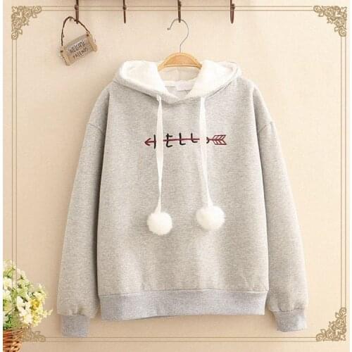 Spring Winter Womens Sweatshirt Hooded Cute Hair Ball Crewneck Long Sleeved Casual Female Warm Hoodie Coat
