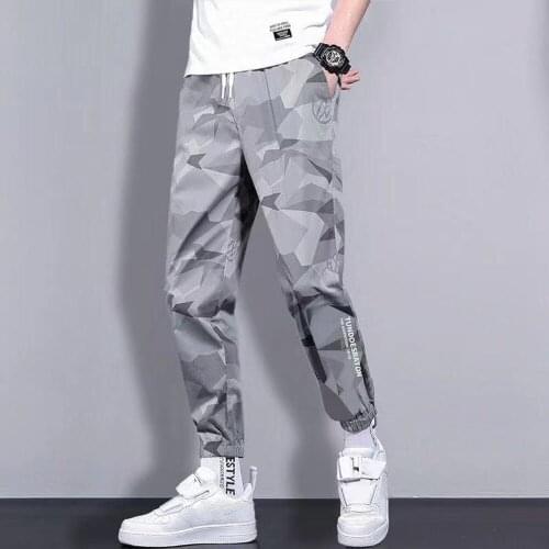 Autumn New Mens Casual Pants Elastic Waist Slim Fitharem Pants Camouflage Beam Feet Nine-point Overalls Trousers Streetwear