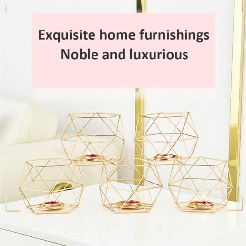 Candle Holder Decoration Coffee Table Useful Plating 3 Colours Iron Candle Holder Geometric Shapes New Year Designed Portable