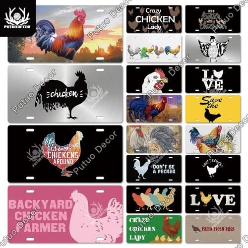 Putuo Decor Chicken Licenses Plate Plaque Metal Tin Sign Decorative Car Plate for Hen House Door Farm Home Wall Decor
