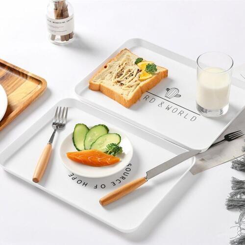Sale 1PC Rectangular Tray Nordic Bread Breakfast Tea Plate White Fruit Dish Square Plate Home Kitchen Storage Organizer 10150A