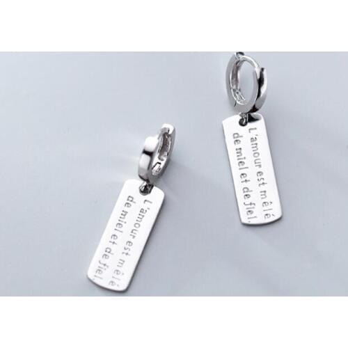 Real. 925 Sterling Silver jewelry France engraved Rectangle dangle Earrings GTLE2799