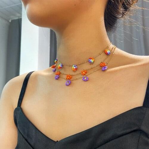 Romantic Colorful Enamel Falling Petal Daisy Tassel Zirconia Pendant Necklace for Women Charm Chain Choker Necklace Jewelry Girl